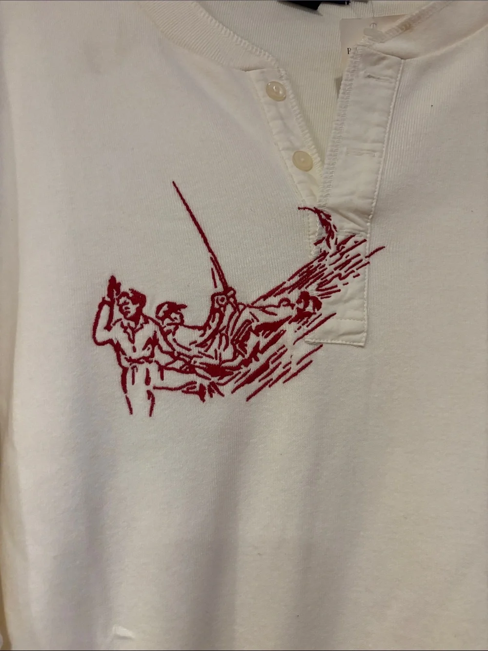 Polo by Ralph Lauren Key West Cream Long-Sleeve Henley with Red Marine Graphic